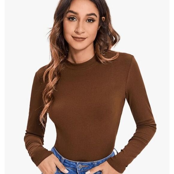 Verdusa Women's Basic Mock Neck Slim Fitted Long Sleeve Pullovers Tee Top- Size - Picture 1 of 10